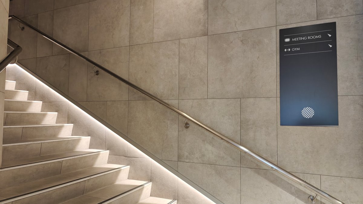 Stairs down to the fitness centre