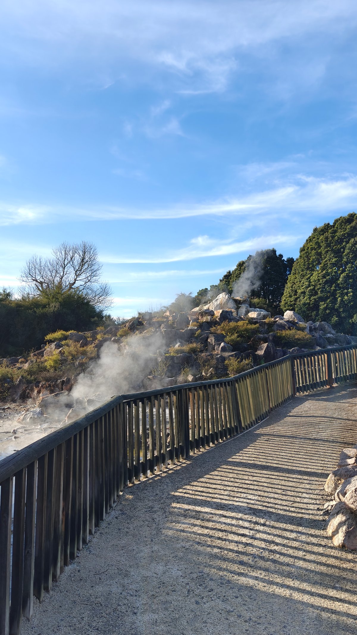Steam drifting across the boardwalk