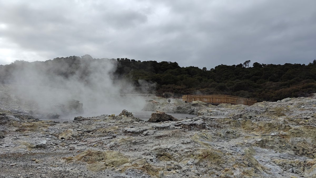 Steam pouring across the path