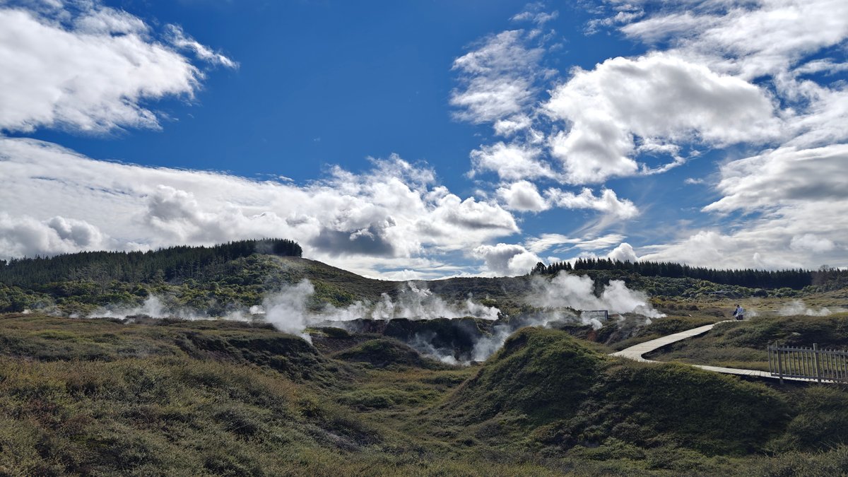 Steam pouring from the crater basin