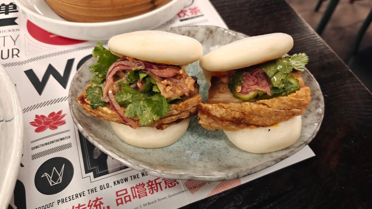 Steamed bao bun split open