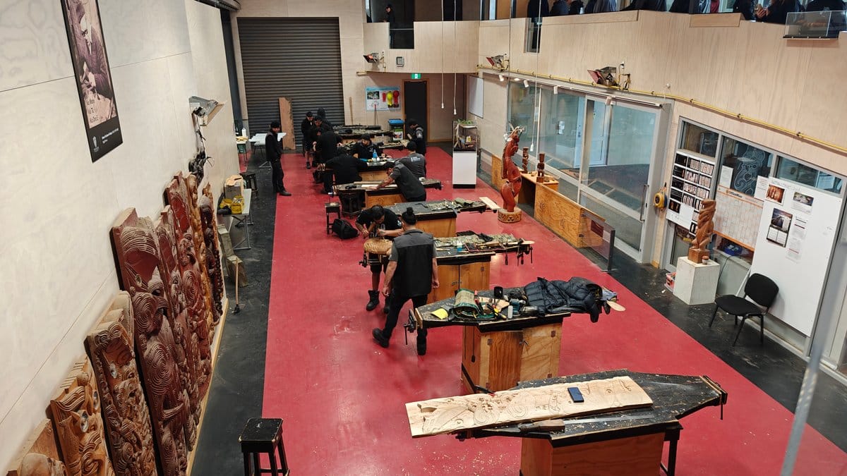 Students in the carving workshop
