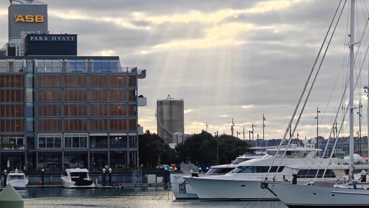 Sun breaking over Park Hyatt