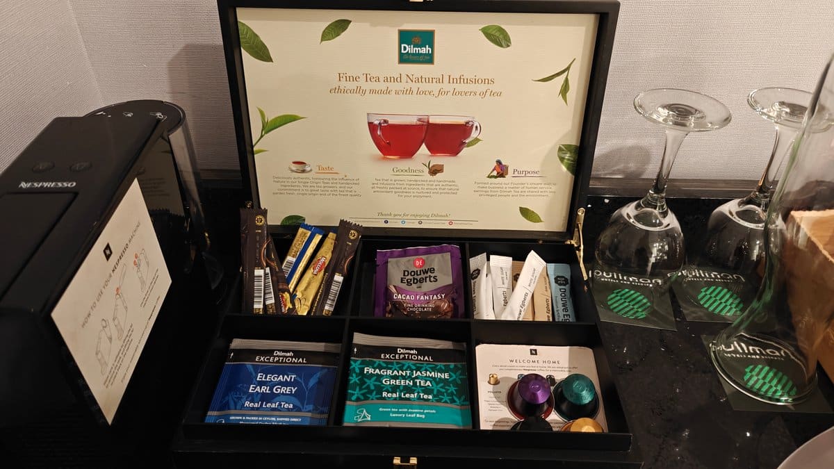 Tea and coffee selection with glassware
