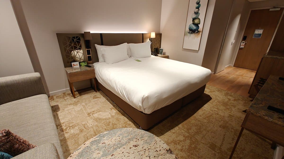 The bed seen from the entry with the