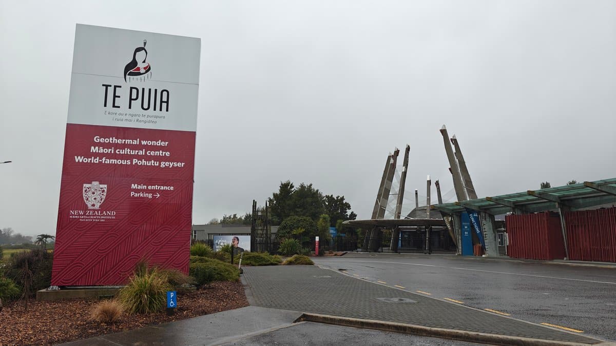 The car park entrance sign — TE PUIA,