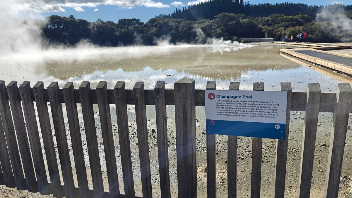 The Champagne Pool with steam pouring off it