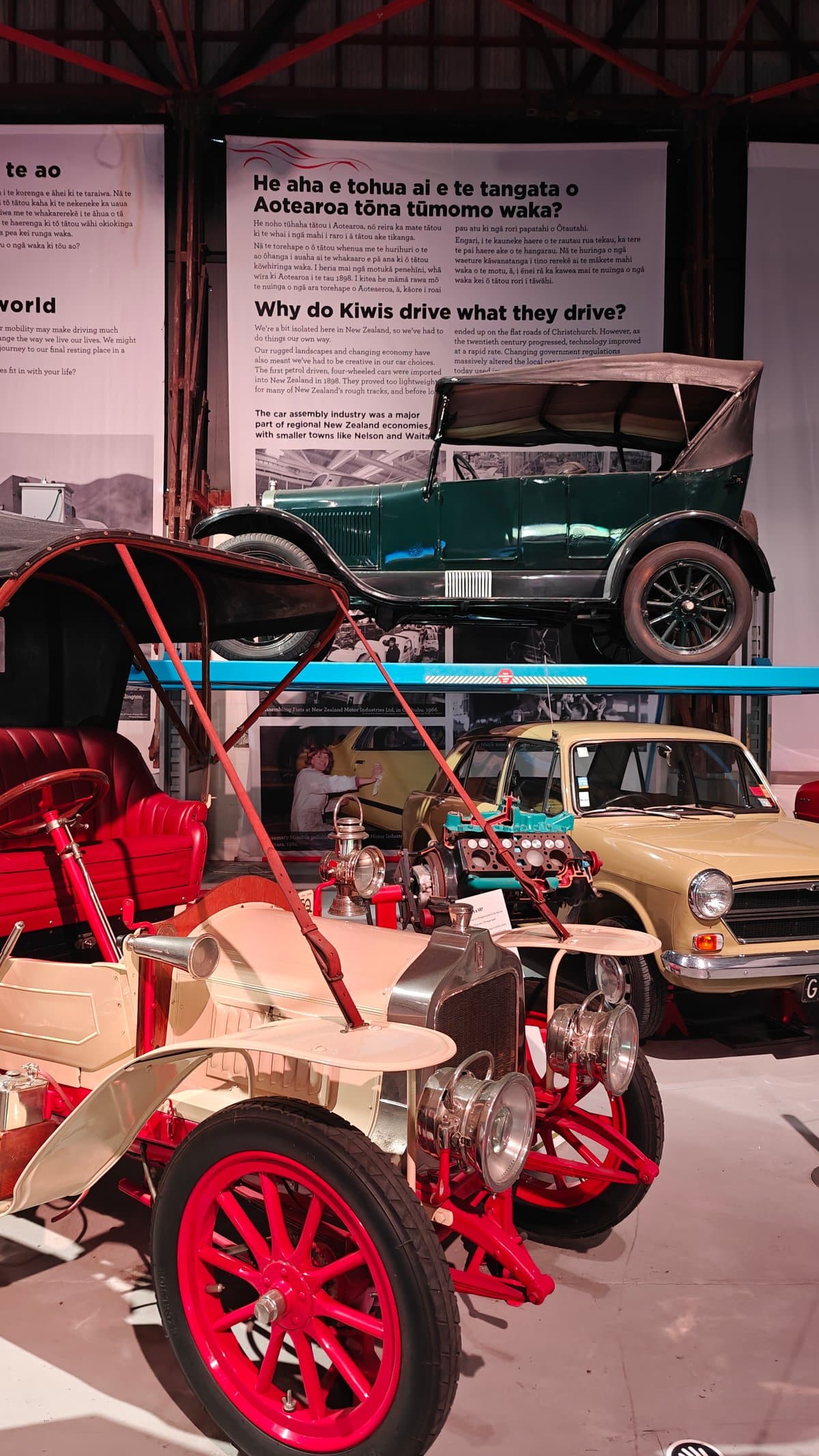 The chassis with its red wheels and the