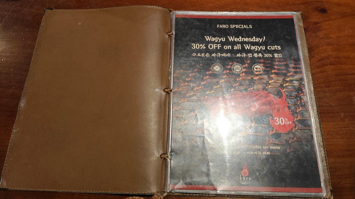 The closed menu folder on the table.