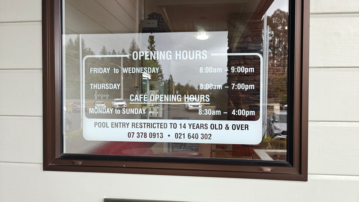 The entrance door with the opening hours and