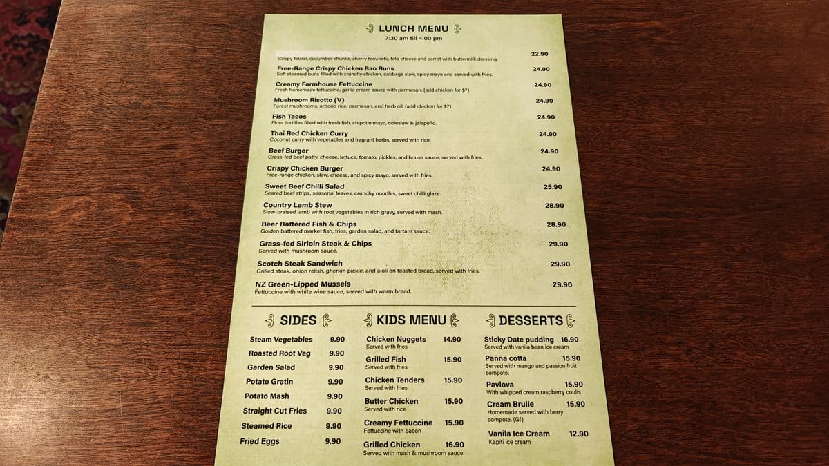 The lunch side of the menu — New
