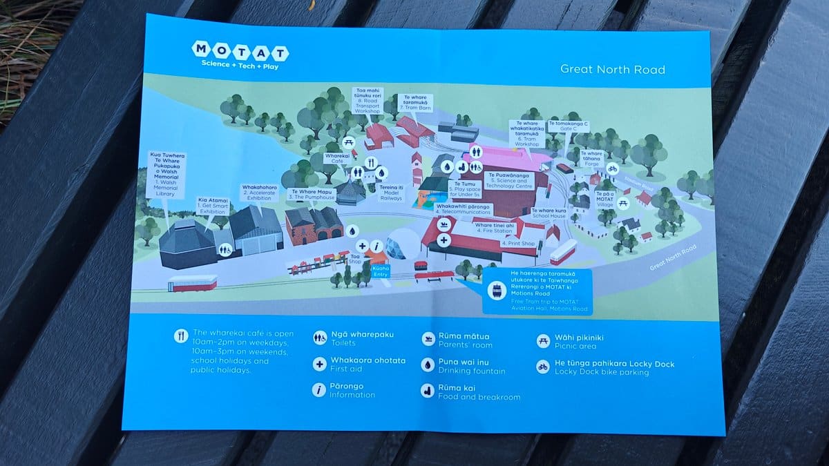 The MOTAT site map opened out, showing the
