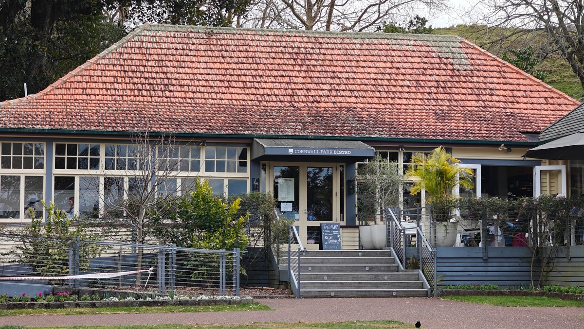 The park cafe building with its tiled roof