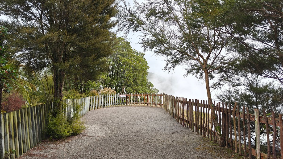 The path running between fences with bush closing