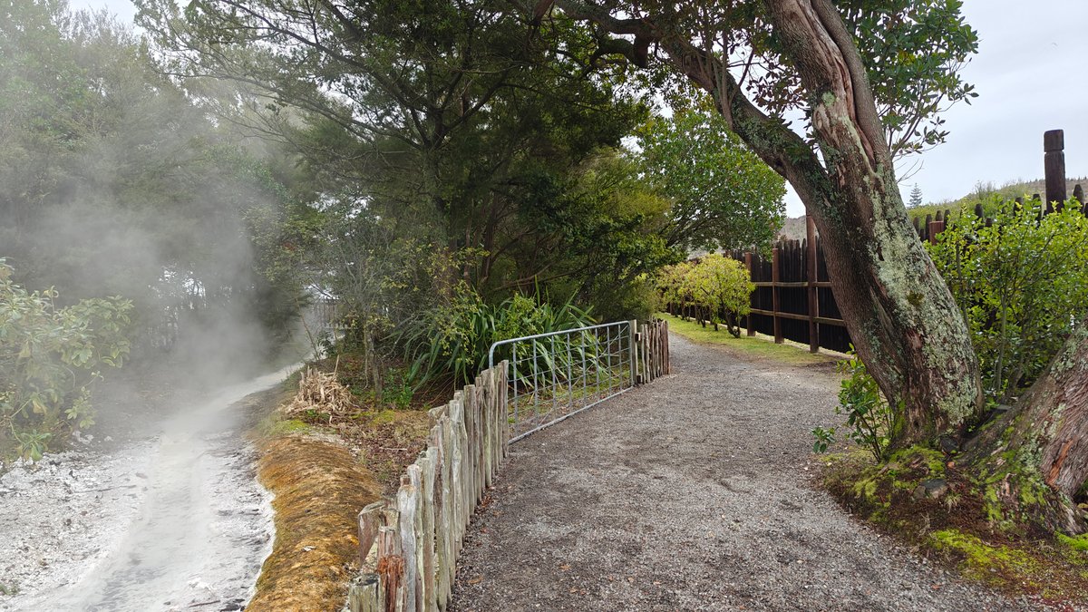 The path with steam blowing across it under