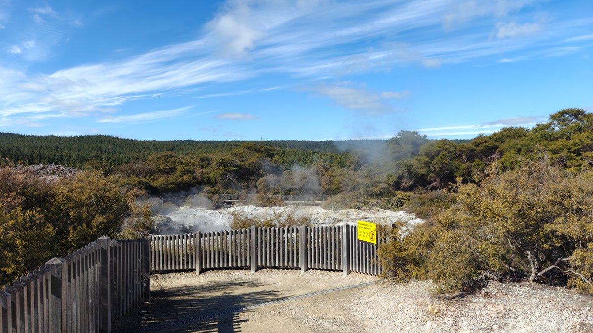 The path with the fence and the steaming
