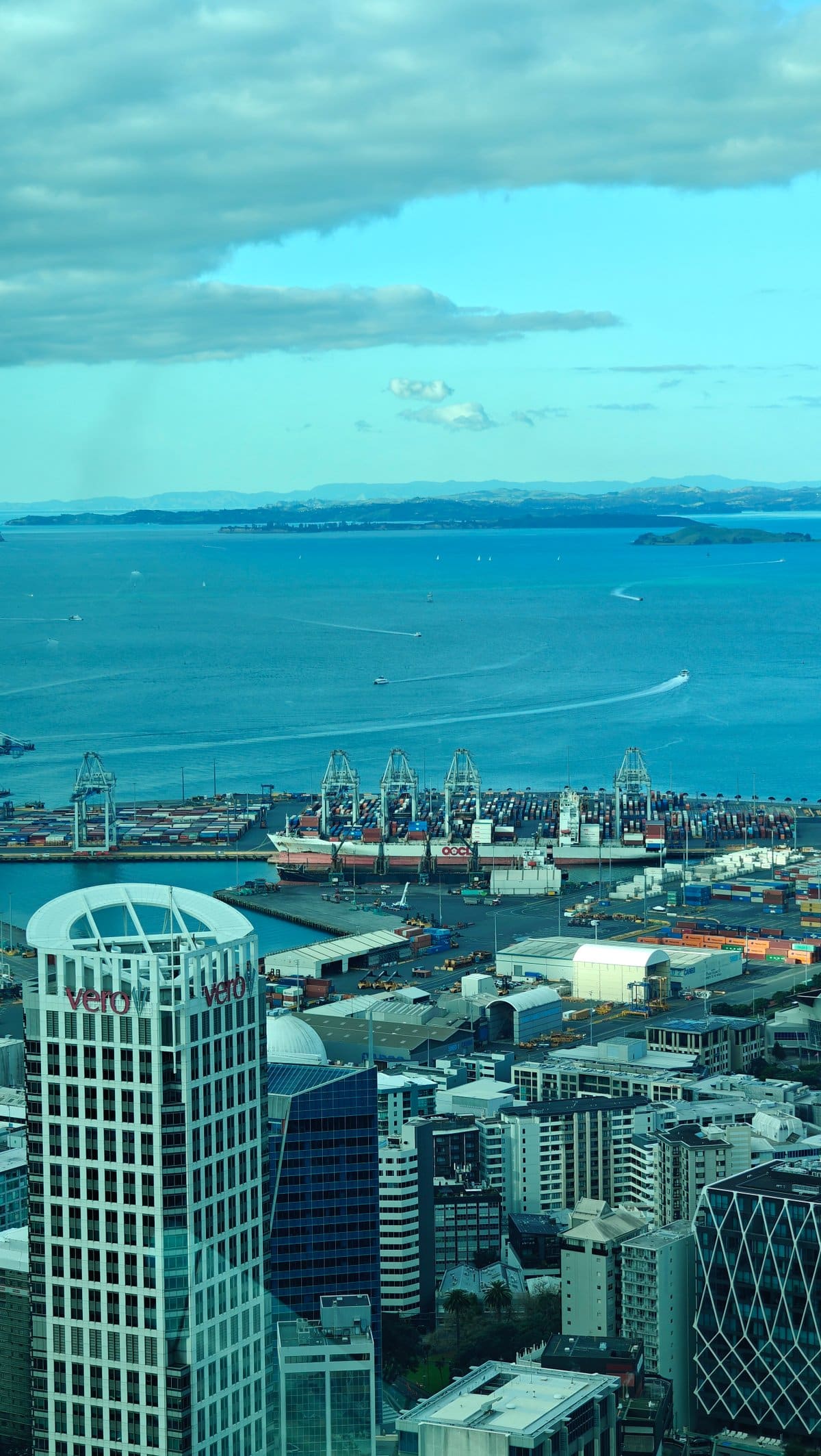 The port and the city towers with the