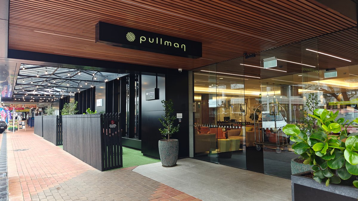 The Pullman entrance seen from the arcade outside,