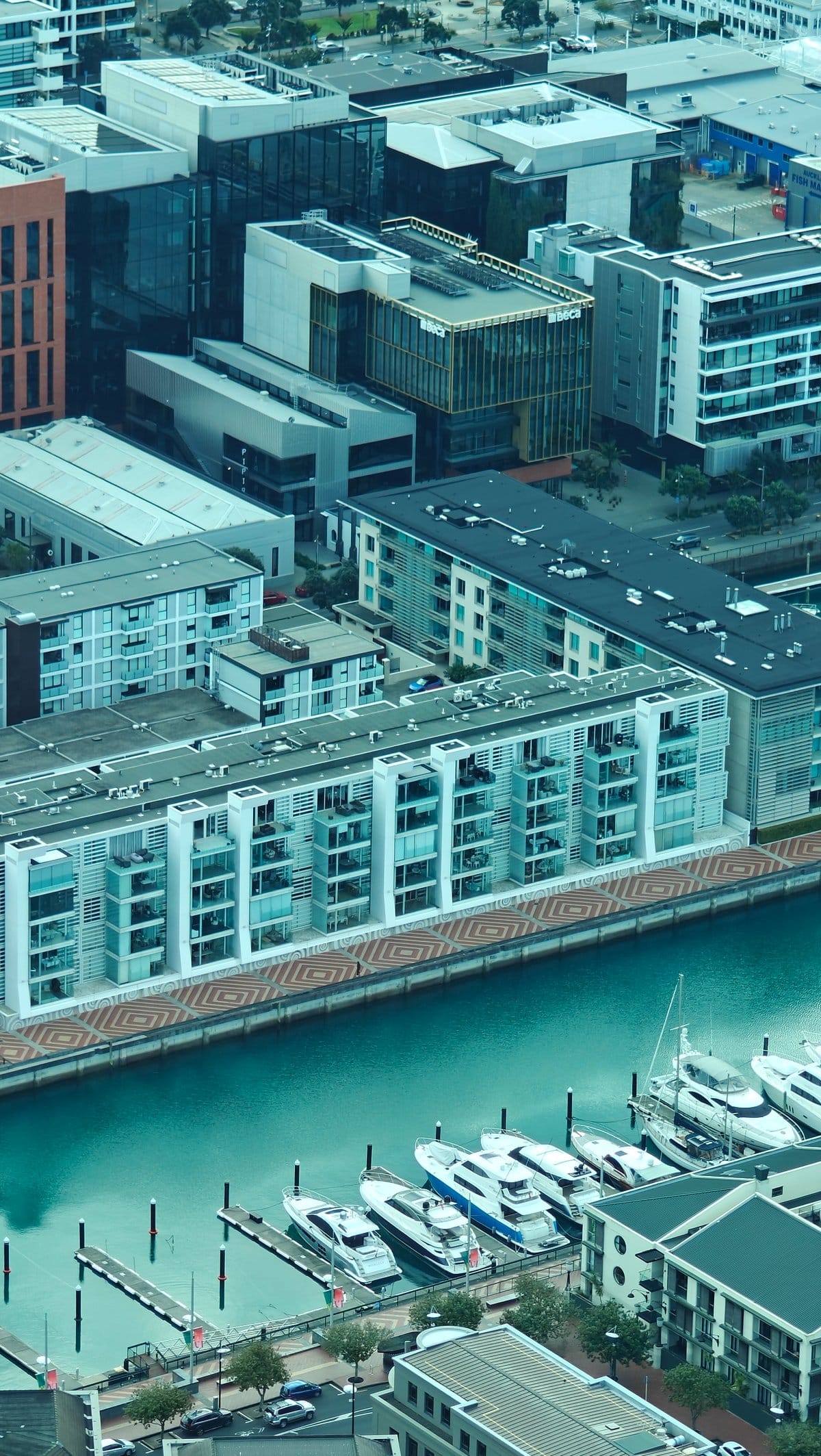 The Wynyard Quarter apartments and the marina below