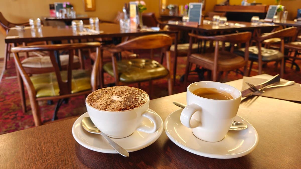 Two cappuccinos on the table