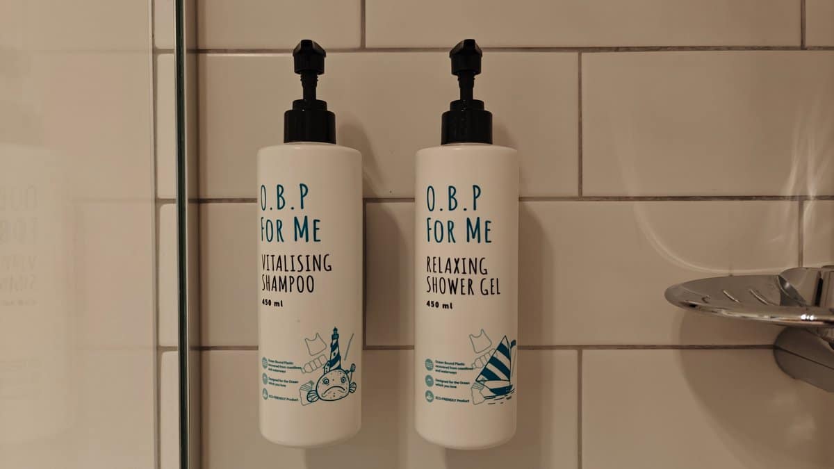 Two O.B.P For Me dispensers — revitalising shampoo