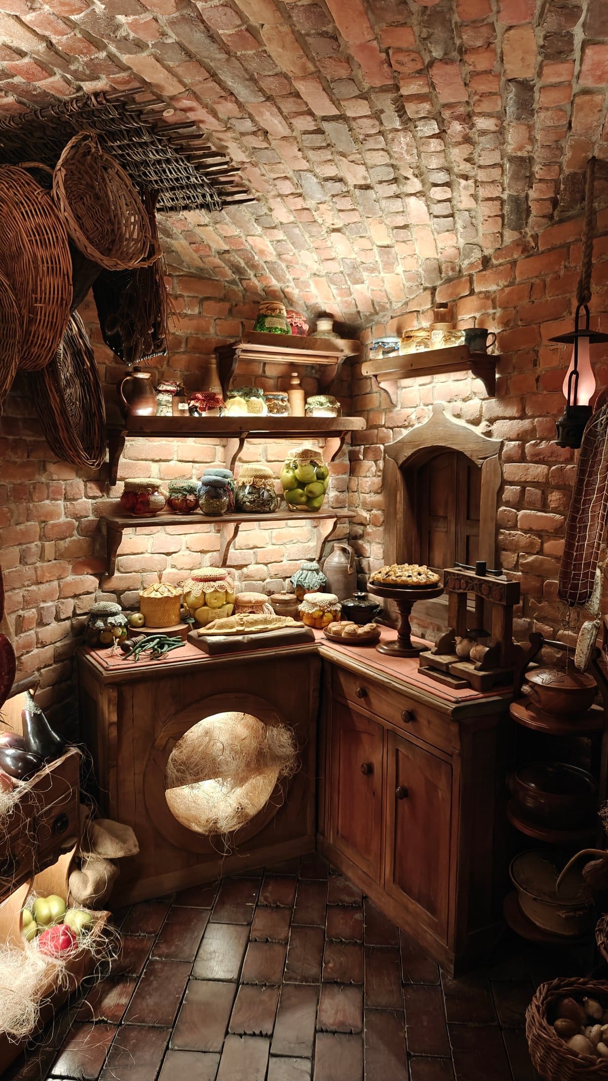 Vaulted pantry stacked with stores