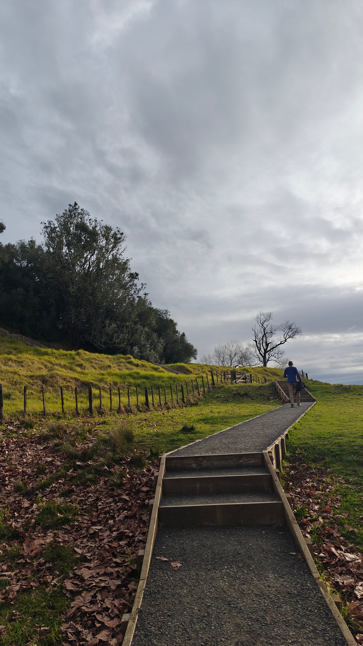 Walkers climbing under heavy cloud