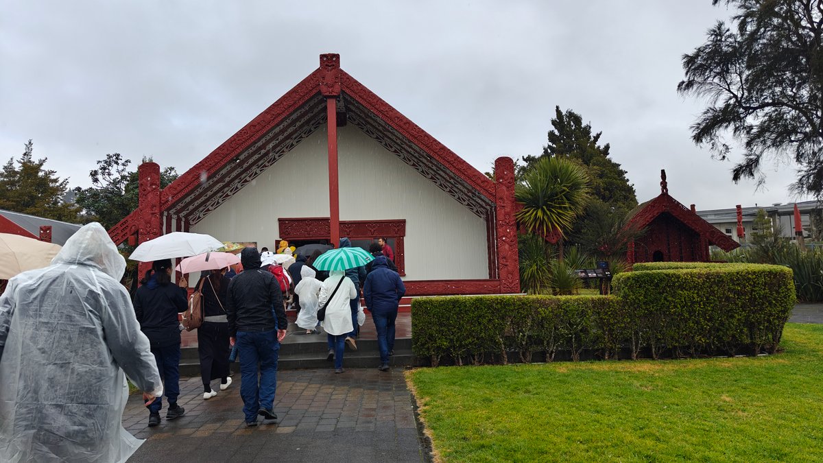 Wharenui carved gable in rain