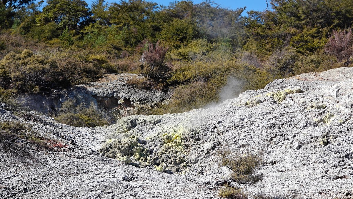 Yellow sulphur staining the crater